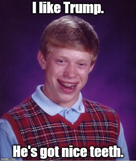 . | I like Trump. He's got nice teeth. | image tagged in memes,bad luck brian,trump,teeth | made w/ Imgflip meme maker