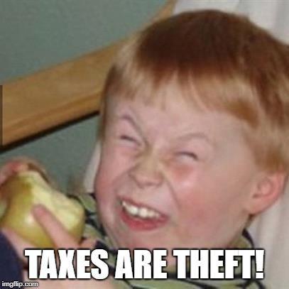 mocking laugh face | TAXES ARE THEFT! | image tagged in mocking laugh face | made w/ Imgflip meme maker