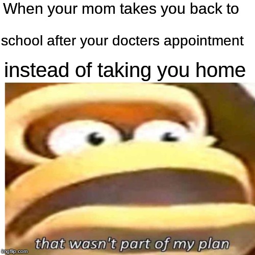 that wasnt part of my plan | When your mom takes you back to; school after your docters appointment; instead of taking you home | image tagged in memes | made w/ Imgflip meme maker