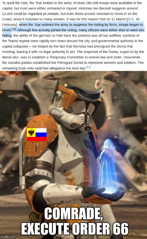 Russian Galactic Empire |  COMRADE, EXECUTE ORDER 66 | image tagged in star wars prequels,communism,memes,order 66,soviet russia,funny memes | made w/ Imgflip meme maker