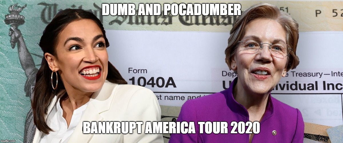 a pair of dunces  | DUMB AND POCADUMBER; BANKRUPT AMERICA TOUR 2020 | image tagged in liars,democratic socialism,poor house,unwilling | made w/ Imgflip meme maker