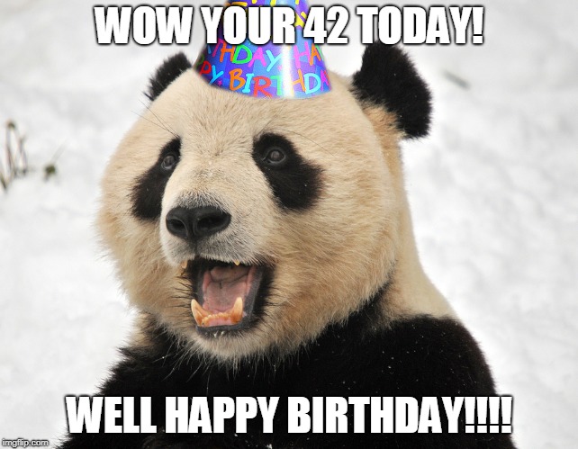 Birthday Panda | WOW YOUR 42 TODAY! WELL HAPPY BIRTHDAY!!!! | image tagged in birthday panda | made w/ Imgflip meme maker