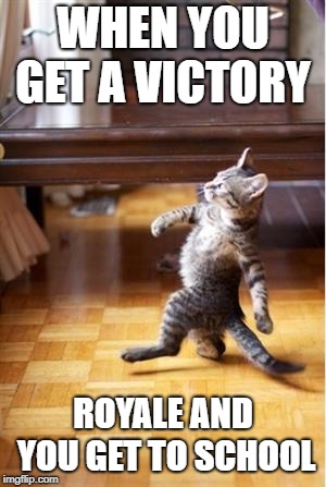 Walking Cat | WHEN YOU GET A VICTORY; ROYALE AND YOU GET TO SCHOOL | image tagged in walking cat | made w/ Imgflip meme maker