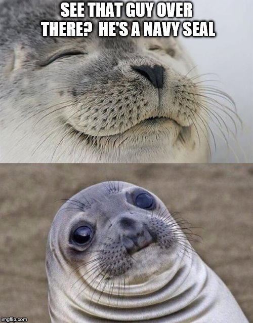 seal or no seal | SEE THAT GUY OVER THERE?  HE'S A NAVY SEAL | image tagged in memes,short satisfaction vs truth | made w/ Imgflip meme maker
