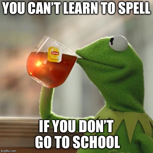But That's None Of My Business Meme | YOU CAN’T LEARN TO SPELL IF YOU DON’T GO TO SCHOOL | image tagged in memes,but thats none of my business,kermit the frog | made w/ Imgflip meme maker