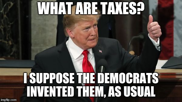WHAT ARE TAXES? I SUPPOSE THE DEMOCRATS INVENTED THEM, AS USUAL | image tagged in taxes | made w/ Imgflip meme maker