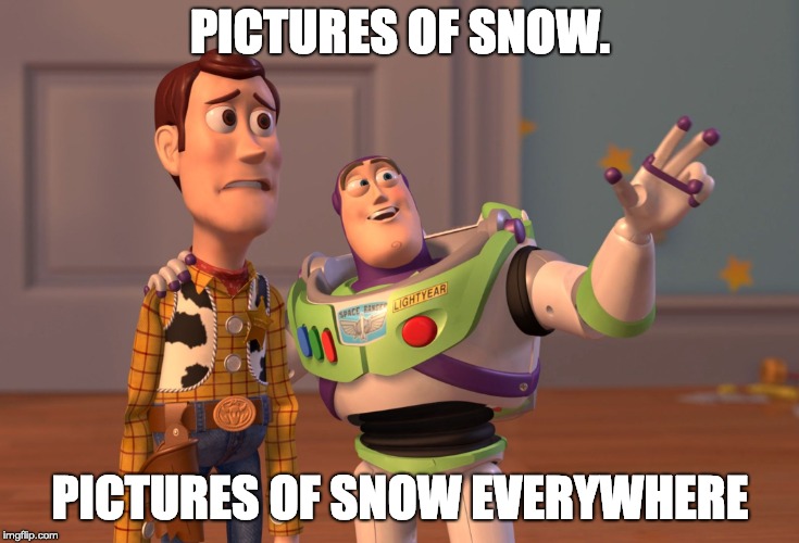 X, X Everywhere Meme | PICTURES OF SNOW. PICTURES OF SNOW EVERYWHERE | image tagged in memes,x x everywhere | made w/ Imgflip meme maker
