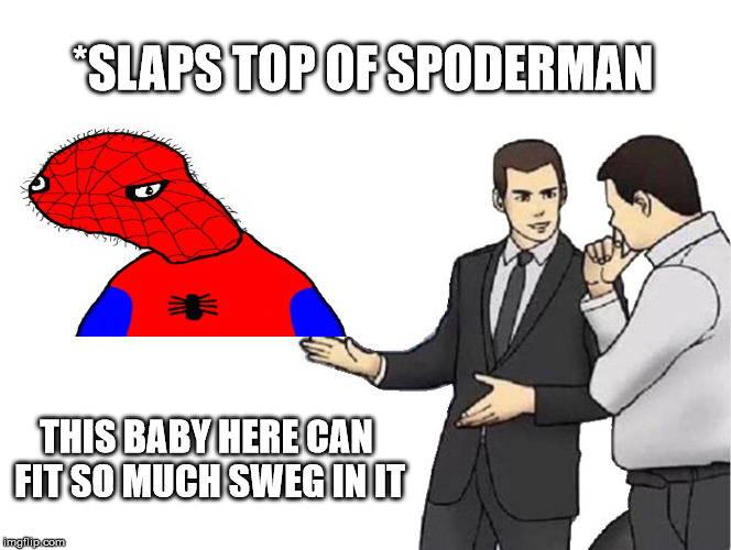 nostalgia trip | *SLAPS TOP OF SPODERMAN; THIS BABY HERE CAN FIT SO MUCH SWEG IN IT | image tagged in memes,car salesman slaps hood,spoderman | made w/ Imgflip meme maker