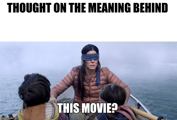 Bird Box | THOUGHT ON THE MEANING BEHIND; THIS MOVIE? | image tagged in bird box | made w/ Imgflip meme maker