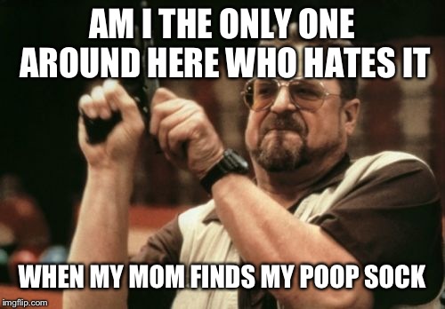 Am I The Only One Around Here Meme | AM I THE ONLY ONE AROUND HERE WHO HATES IT; WHEN MY MOM FINDS MY POOP SOCK | image tagged in memes,am i the only one around here | made w/ Imgflip meme maker