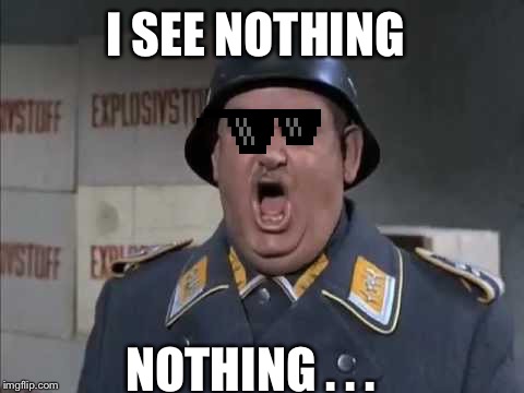 Sgt. Schultz shouting | I SEE NOTHING NOTHING . . . | image tagged in sgt schultz shouting | made w/ Imgflip meme maker