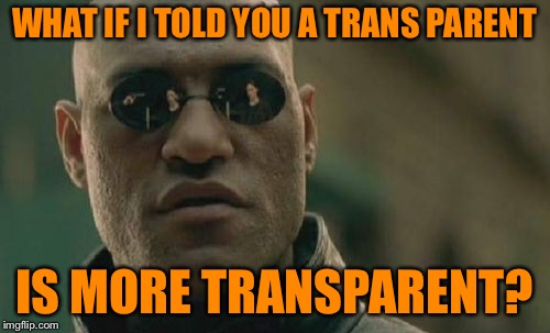 2019 Matrix Morpheus | WHAT IF I TOLD YOU A TRANS PARENT; IS MORE TRANSPARENT? | image tagged in memes,matrix morpheus | made w/ Imgflip meme maker
