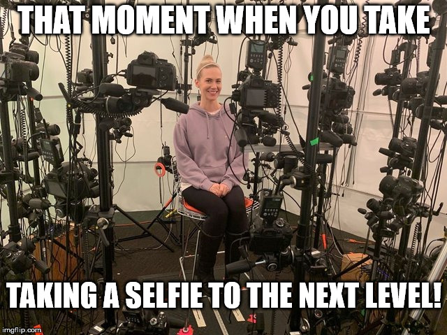 January Jones face scanning for the CGI in new figure skating film "Spinning Out" | THAT MOMENT WHEN YOU TAKE; TAKING A SELFIE TO THE NEXT LEVEL! | image tagged in selfies,cgi tech,january jones | made w/ Imgflip meme maker