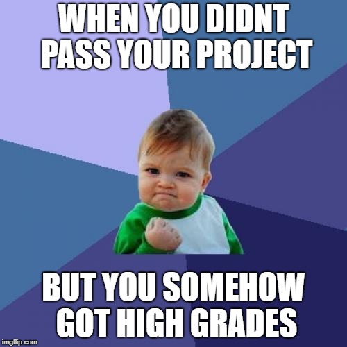 Success Kid | WHEN YOU DIDNT PASS YOUR PROJECT; BUT YOU SOMEHOW GOT HIGH GRADES | image tagged in memes,success kid | made w/ Imgflip meme maker