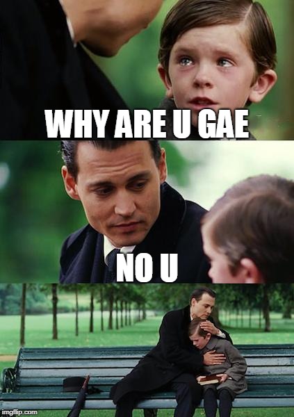 Finding Neverland | WHY ARE U GAE; NO U | image tagged in memes,finding neverland | made w/ Imgflip meme maker