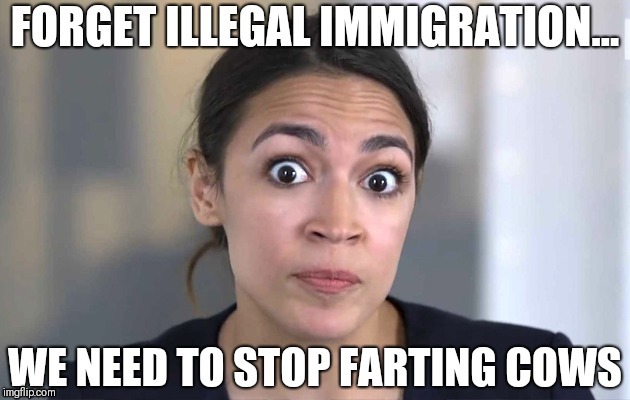 Farting Cows | image tagged in alexandria ocasio-cortez,crazy,farting,global warming,hoax | made w/ Imgflip meme maker