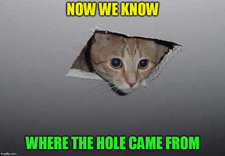 Ceiling Cat High-Res | NOW WE KNOW WHERE THE HOLE CAME FROM | image tagged in ceiling cat high-res | made w/ Imgflip meme maker