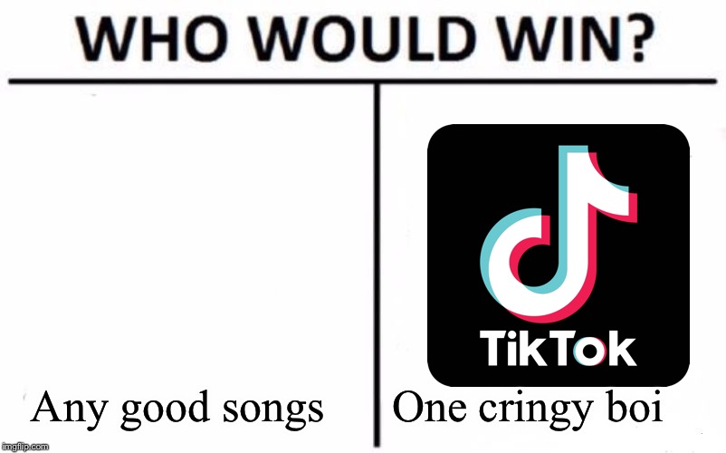 RIP the songs that were kind ruined by Tik Tok, you will be missed be | Any good songs; One cringy boi | image tagged in memes,who would win,tik tok,funny,funny memes | made w/ Imgflip meme maker