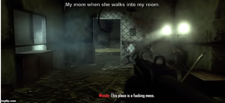 My mom when she walks into my room. | image tagged in this place is a fking mess | made w/ Imgflip meme maker