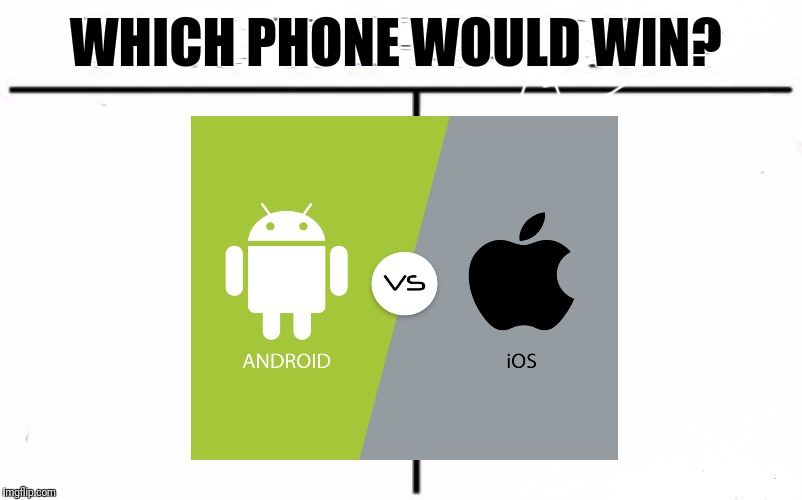 Team iPhone or Android? | WHICH PHONE WOULD WIN? | image tagged in android,iphone,cell phone | made w/ Imgflip meme maker
