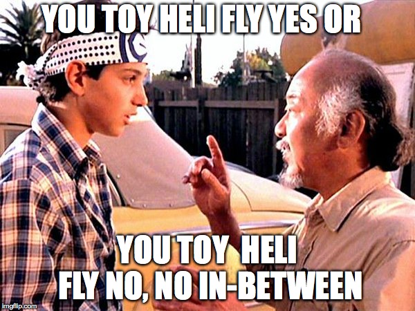 Karate Kid | YOU TOY HELI FLY YES OR; YOU TOY  HELI FLY NO, NO IN-BETWEEN | image tagged in karate kid | made w/ Imgflip meme maker