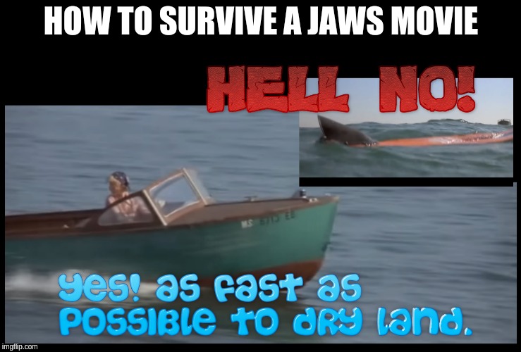 Survive Jaws2 | HOW TO SURVIVE A JAWS MOVIE | image tagged in jaws 2,shark,great white shark | made w/ Imgflip meme maker