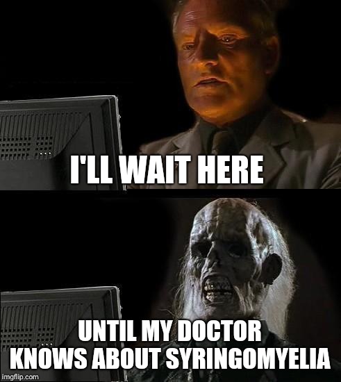 I'll Just Wait Here Meme | I'LL WAIT HERE; UNTIL MY DOCTOR KNOWS ABOUT SYRINGOMYELIA | image tagged in memes,ill just wait here | made w/ Imgflip meme maker