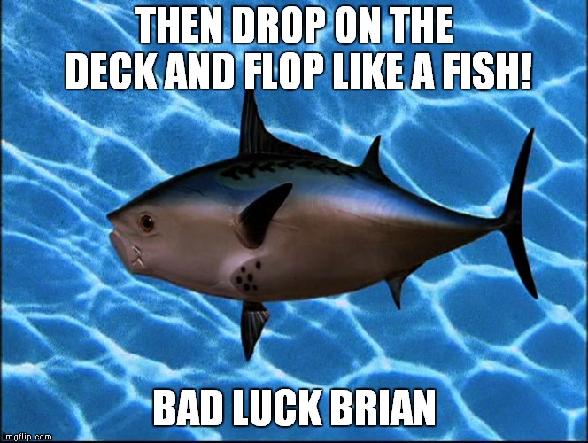 THEN DROP ON THE DECK AND FLOP LIKE A FISH! BAD LUCK BRIAN | made w/ Imgflip meme maker