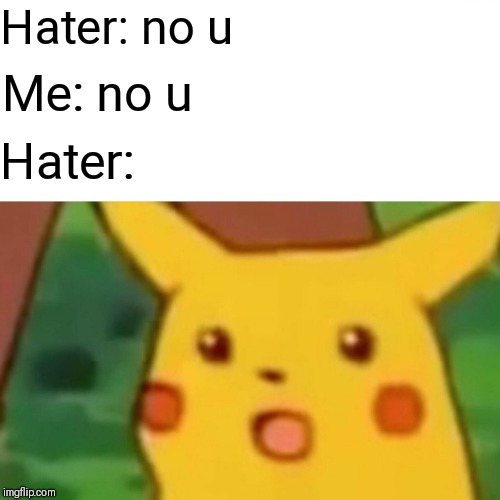Surprised Pikachu Meme | Hater: no u; Me: no u; Hater: | image tagged in memes,surprised pikachu | made w/ Imgflip meme maker