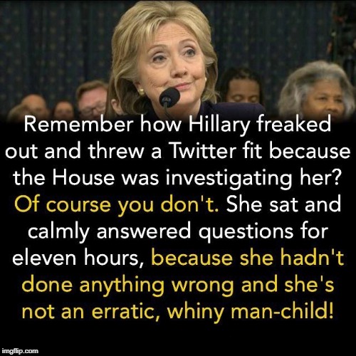 . | image tagged in hillary,investigation,calm,trump,whine | made w/ Imgflip meme maker