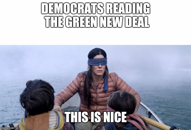 Bird Box | DEMOCRATS READING THE GREEN NEW DEAL; THIS IS NICE | image tagged in bird box,democrat party,political meme,politics | made w/ Imgflip meme maker