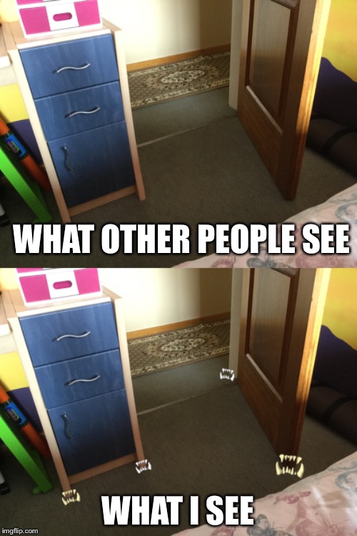 Seriously tho | WHAT OTHER PEOPLE SEE; WHAT I SEE | image tagged in door,teeth,danger | made w/ Imgflip meme maker