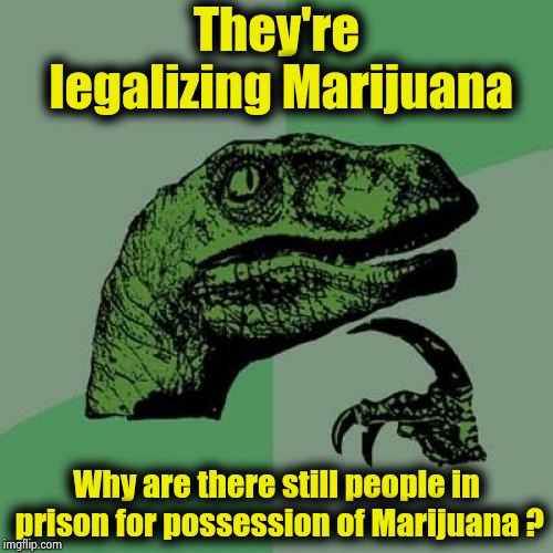 Government intelligence is an oxymoron | They're legalizing Marijuana; Why are there still people in prison for possession of Marijuana ? | image tagged in memes,philosoraptor,lawyers,get off my lawn,politicians suck | made w/ Imgflip meme maker