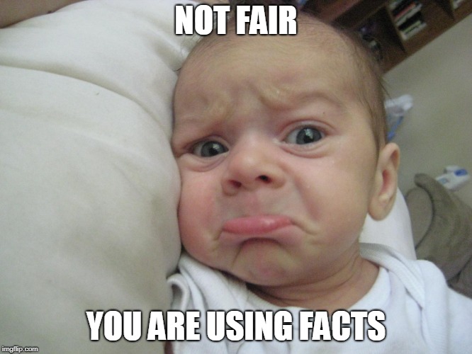 not fair | NOT FAIR YOU ARE USING FACTS | image tagged in not fair | made w/ Imgflip meme maker