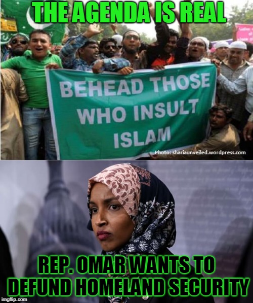 THE AGENDA IS REAL; REP. OMAR WANTS TO DEFUND HOMELAND SECURITY | made w/ Imgflip meme maker