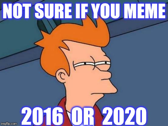Futurama Fry Meme | NOT SURE IF YOU MEME 2016  OR  2020 | image tagged in memes,futurama fry | made w/ Imgflip meme maker