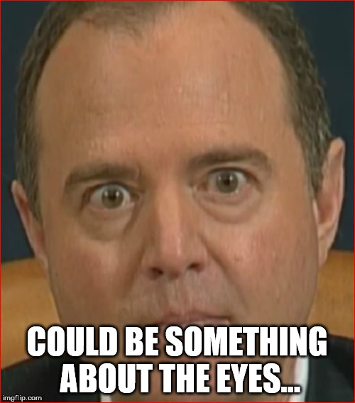 Adam Schiff | COULD BE SOMETHING ABOUT THE EYES... | image tagged in adam schiff | made w/ Imgflip meme maker