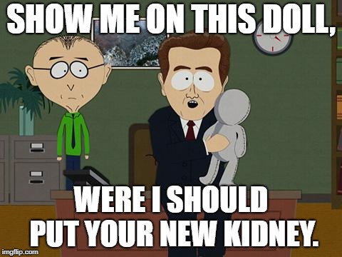 Doctor!!! | SHOW ME ON THIS DOLL, WERE I SHOULD PUT YOUR NEW KIDNEY. | image tagged in show me on this doll | made w/ Imgflip meme maker