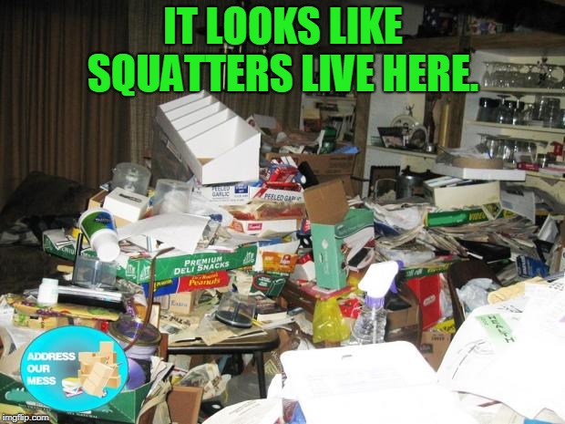 Hoarder | IT LOOKS LIKE SQUATTERS LIVE HERE. | image tagged in hoarder | made w/ Imgflip meme maker
