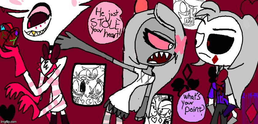 I don't care Vaggie! | image tagged in angel dust,vaggie,shadow,hazbin hotel | made w/ Imgflip meme maker