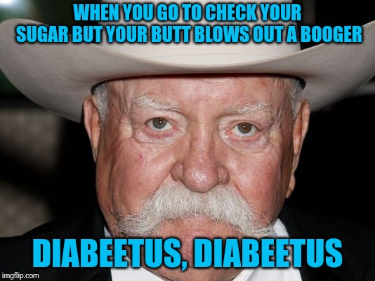 Wilford Brimley | WHEN YOU GO TO CHECK YOUR SUGAR BUT YOUR BUTT BLOWS OUT A BOOGER DIABEETUS, DIABEETUS | image tagged in wilford brimley | made w/ Imgflip meme maker