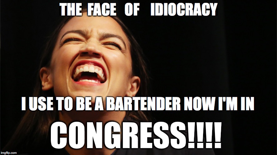 ANC in Congress | THE  FACE   OF    IDIOCRACY; I USE TO BE A BARTENDER NOW I'M IN; CONGRESS!!!! | image tagged in alexandria ocasio-cortez,alex jones,crazy alexandria ocasio-cortez,waiting skeleton | made w/ Imgflip meme maker