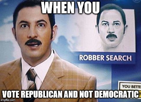 WHEN YOU; VOTE REPUBLICAN AND NOT DEMOCRATIC | image tagged in politics | made w/ Imgflip meme maker