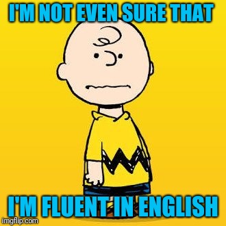 charlie brown | I'M NOT EVEN SURE THAT I'M FLUENT IN ENGLISH | image tagged in charlie brown | made w/ Imgflip meme maker