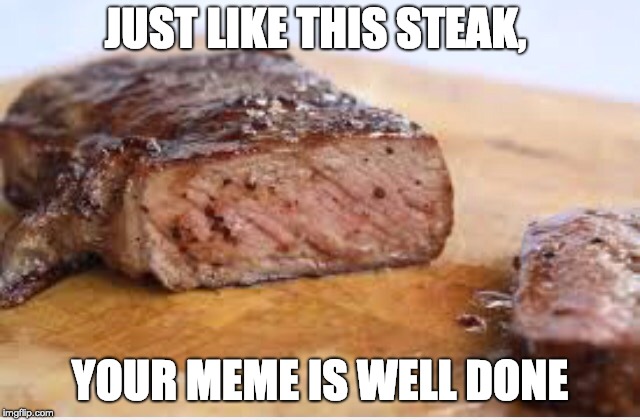 WELL DONE | JUST LIKE THIS STEAK, YOUR MEME IS WELL DONE | image tagged in well done | made w/ Imgflip meme maker