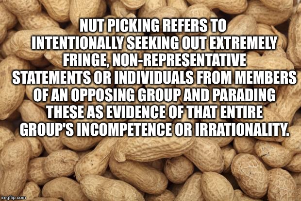 Now that we know what it is, let’s ALL stop it | NUT PICKING REFERS TO INTENTIONALLY SEEKING OUT EXTREMELY FRINGE, NON-REPRESENTATIVE STATEMENTS OR INDIVIDUALS FROM MEMBERS OF AN OPPOSING GROUP AND PARADING THESE AS EVIDENCE OF THAT ENTIRE GROUP'S INCOMPETENCE OR IRRATIONALITY. | image tagged in memes,democrats,republicans,conservatives,liberals | made w/ Imgflip meme maker