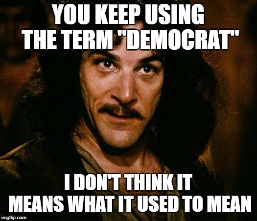 Inigo Montoya | YOU KEEP USING THE TERM "DEMOCRAT"; I DON'T THINK IT MEANS WHAT IT USED TO MEAN | image tagged in memes,inigo montoya | made w/ Imgflip meme maker