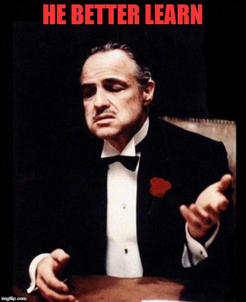 godfather | HE BETTER LEARN | image tagged in godfather | made w/ Imgflip meme maker