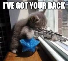 Sniper Cat | I'VE GOT YOUR BACK | image tagged in sniper cat | made w/ Imgflip meme maker