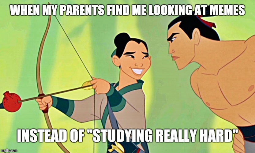 Look Out! | WHEN MY PARENTS FIND ME LOOKING AT MEMES; INSTEAD OF "STUDYING REALLY HARD" | image tagged in memes,funny,mulan,disney,when you,school | made w/ Imgflip meme maker